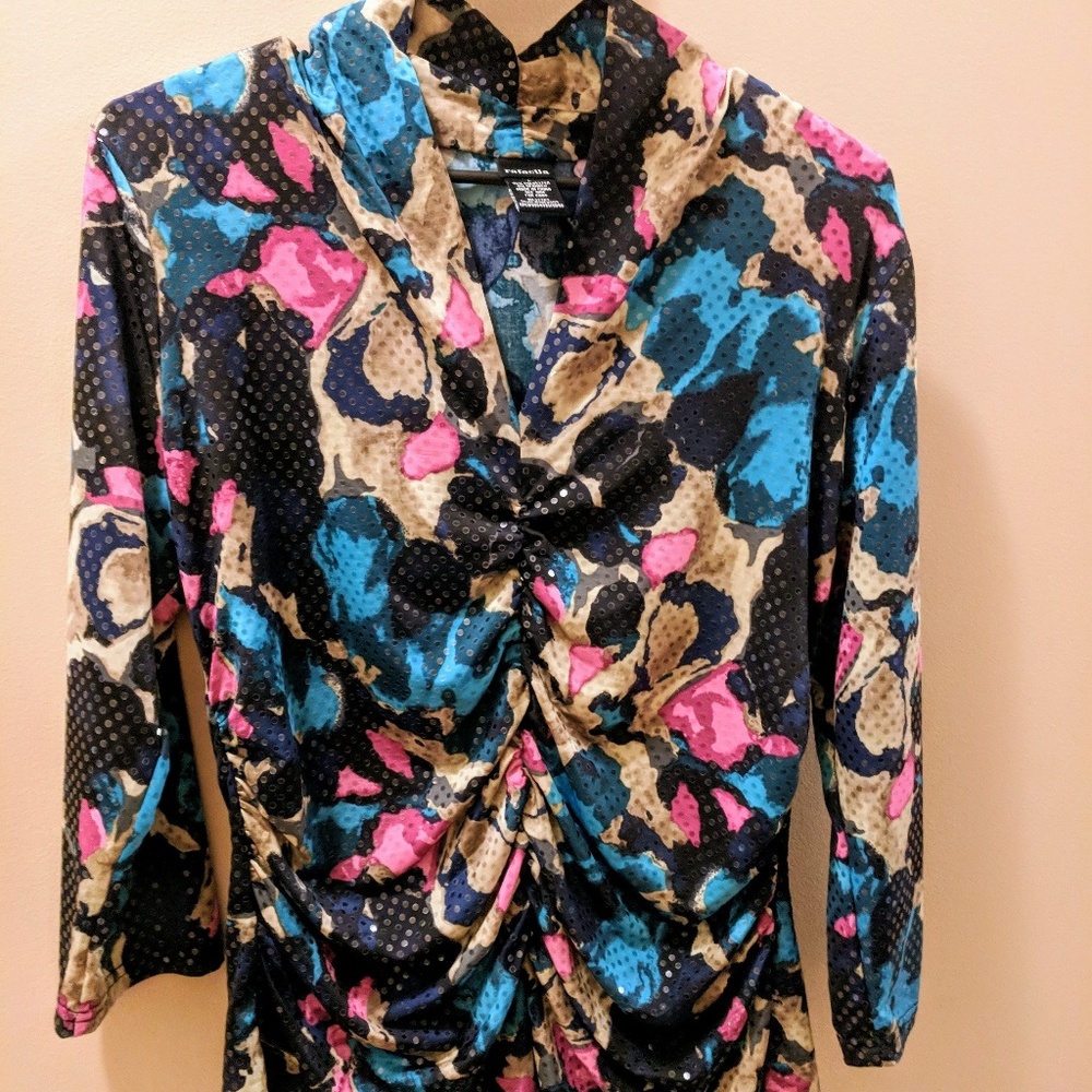 Gently Used Rafaella Ruched Bling Top Size Large